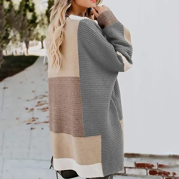 Colorblock Ribbed Open Cardigan Sweater Size Medium NWT - Picture 3 of 11